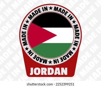 Fabricado en Jordania vectorial badge, simple icono aislado con bandera de país, Jordania marca de origen marca de señalización diseño, redondeado hecho en texto