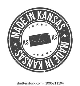 Made In Kansas Map State USA Quality Original Stamp Design Vector Art Tourism Souvenir Round.