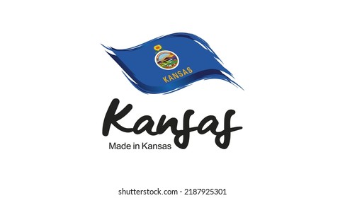 Made in Kansas USA new handwritten flag ribbon typography lettering logo label banner