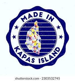Made In Kapas Island. Round stamp. Seal of Kapas Island with border shape. Vintage badge with circular text and stars. Vector illustration.