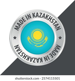 Made in Kazakhstan badge logo flag sticker 3d vector illustration isolated on white