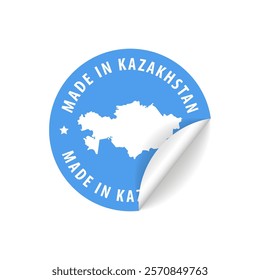 Made in Kazakhstan - Country Map Sticker. Best Quality. Original Product. Vector illustration.