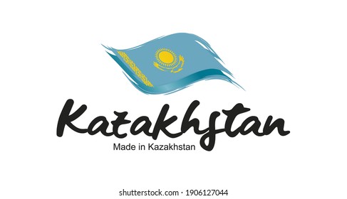 Made in Kazakhstan handwritten flag ribbon typography lettering logo label banner