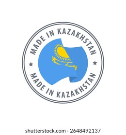 Sello hecho en Kazajistán, etiqueta engomada. Ilustración vectorial.