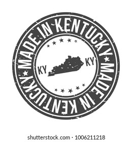 Made In Kentucky Map State USA Quality Original Stamp Design Vector Art Tourism Souvenir Round.