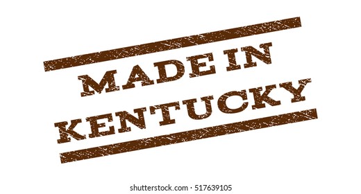 Made In Kentucky watermark stamp. Text tag between parallel lines with grunge design style. Rubber seal stamp with dust texture. Vector brown color ink imprint on a white background.