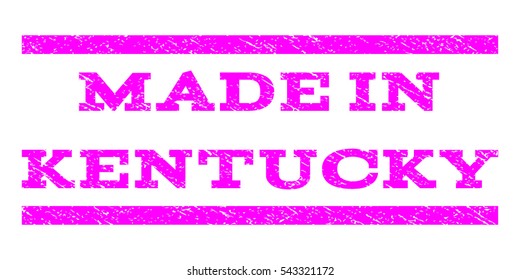 Made In Kentucky watermark stamp. Text tag between horizontal parallel lines with grunge design style. Rubber seal stamp with dirty texture. Vector magenta color ink imprint on a white background.
