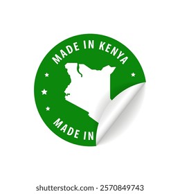 Made in Kenya - Country Map Sticker. Best Quality. Original Product. Vector illustration.