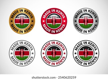 Ícone do rótulo Feito no Quênia com bandeira. Conjunto de ícones para empresa, selo, selo, adesivo, logotipo e símbolo