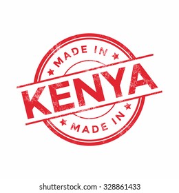 Made in Kenya red vector graphic. Round rubber stamp isolated on white background. With vintage texture.