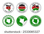 Made in Kenya - set of labels, stamps, badges, with the Kenya map and flag. Best quality. Original product. Vector illustration