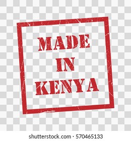 made in Kenya text rubber seal stamp watermark. Caption inside rounded rectangular banner with grunge design and dirty texture. Slanted vector ink sticker on transparent background