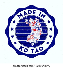 Made In Ko Tao. island round stamp. Seal of Ko Tao with border shape. Vintage badge with circular text and stars. Vector illustration.