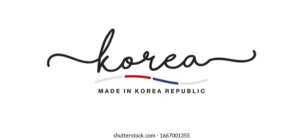 Made in Korea handwritten calligraphic lettering logo sticker flag ribbon banner