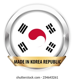 made in korea silver badge isolated button on white background - vector eps10