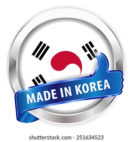 made in korea silver badge isolated button on white background - vector eps10