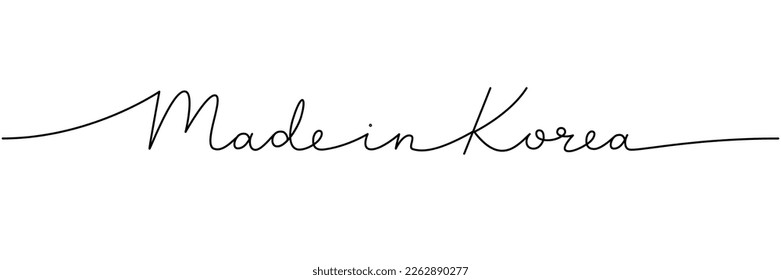 Made in Korea - word with continuous one line. Minimalist drawing of phrase illustration. Korea country - continuous one line illustration.