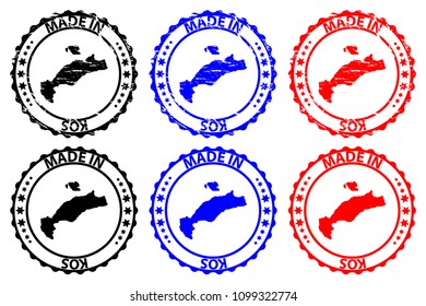 Made in Kos - rubber stamp - vector, Kos(Cos) map pattern - black, blue and red