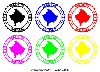 Made in  Kosovo - rubber stamp - vector,  Kosovo map pattern - black, blue, green, purple, yellow and red