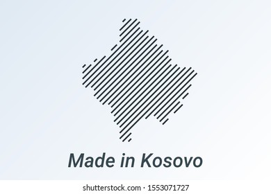 Made in Kosovo, striped map in a black strip on a silver background. vector illustration