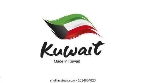 Made in Kuwait handwritten flag ribbon typography lettering logo label banner