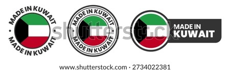 Made in kuwait labels, stamps, badges with kuwait flag template icon set