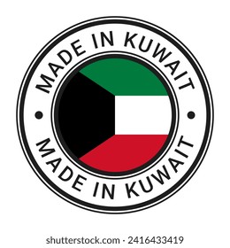 Made In Kuwait round stamp sticker with Flag vector illustration