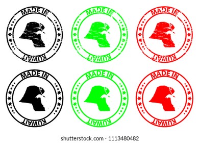 Made in Kuwait - rubber stamp - vector, Kuwait map pattern - black, green and red