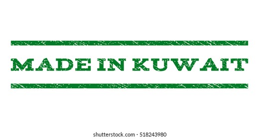 Made In Kuwait watermark stamp. Text tag between horizontal parallel lines with grunge design style. Rubber seal stamp with scratched texture. Vector green color ink imprint on a white background.