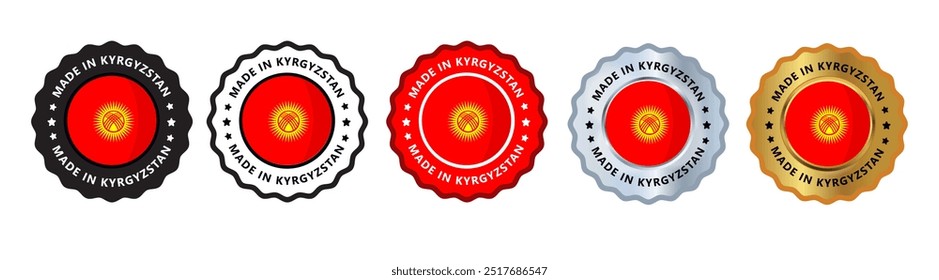 Made in kyrgyzstan set of sign stamp badge, with varian color blue red, silver, gold, black suitable for products manufactured, military, agriculture or food vector illustration eps editable text