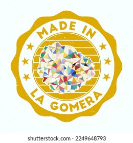 Made In La Gomera. Island round stamp. Seal of La Gomera with border shape. Vintage badge with circular text and stars. Vector illustration.
