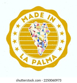 Made In La Palma. Island round stamp. Seal of La Palma with border shape. Vintage badge with circular text and stars. Vector illustration.