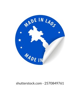 Made in Laos - Country Map Sticker. Best Quality. Original Product. Vector illustration.