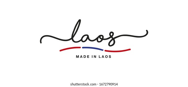 Made in Laos handwritten calligraphic lettering logo sticker flag ribbon banner