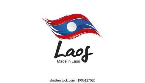 Made in Laos handwritten flag ribbon typography lettering logo label banner