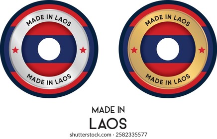 Made in Laos. Premium labels, stickers, pointer, badge and symbol of Laos flag icon. Collection vector illustration