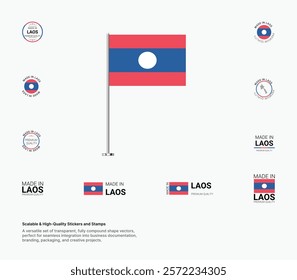 Made in Laos Stamps, Flag, Tags, labels, Seals, Icons. Creative Designs for Branding and Packaging