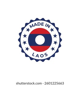 made in laos vector label badge design illustration with national flag colors and stars