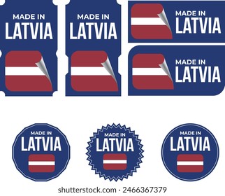 Made in Latvia. Latvia flag, Tag, Seal, Stamp, Flag, Icon vector