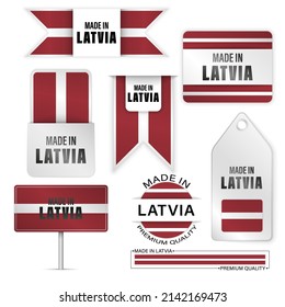 Made in Latvia graphics and labels set. Some elements of impact for the use you want to make of it.