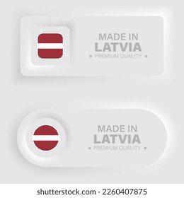 Made in Latvia neumorphic graphic and label. Element of impact for the use you want to make of it.