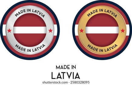 Made in Latvia. Premium labels, stickers, pointer, badge and symbol of Latvia flag icon. Collection vector illustration