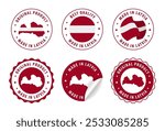 Made in Latvia - set of labels, stamps, badges, with the Latvia map and flag. Best quality. Original product. Vector illustration