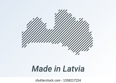 Made in Latvia, striped map in a black strip on a silver background. vector illustration