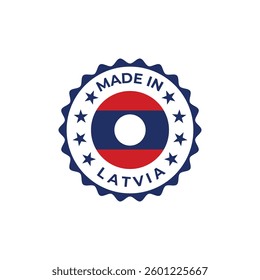 made in latvia vector label badge design illustration with national flag colors and stars