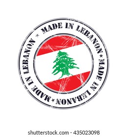 Made in Lebanon grunge rubber stamp with flag