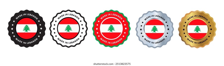Made in lebanon set of sign stamp badge, with varian color red, silver, gold, black suitable for products manufactured, military, agriculture or food vector
