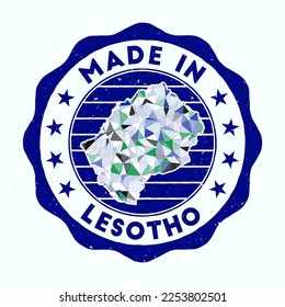 Made In Lesotho. Country round stamp. Seal of Lesotho with border shape. Vintage badge with circular text and stars. Vector illustration.