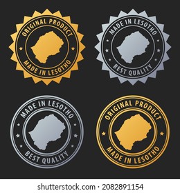 Hecho en Lesoto - conjunto de sellos de oro y plata. La mejor calidad. Producto original. Ilustración del vector