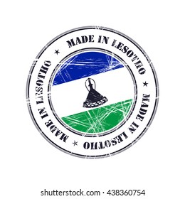 Made in Lesotho grunge rubber stamp with flag